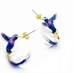 Blue Lavender Gold Flying Hummingbird Hoops Bird HoopEarrings Cute Birds New